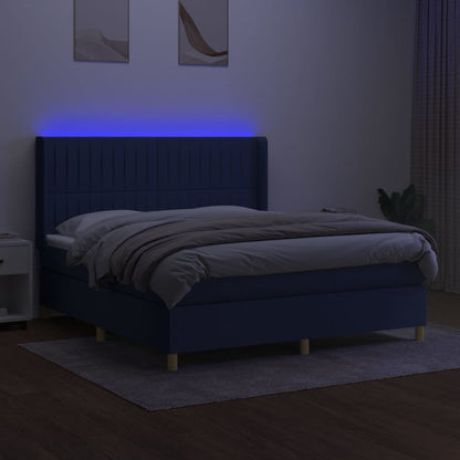 Letto a Molle con Materasso e LED Blu 160x200 cm in Tessuto - homemem39