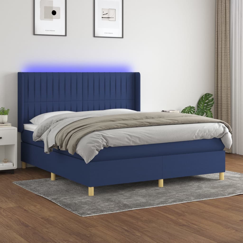 Letto a Molle con Materasso e LED Blu 160x200 cm in Tessuto - homemem39