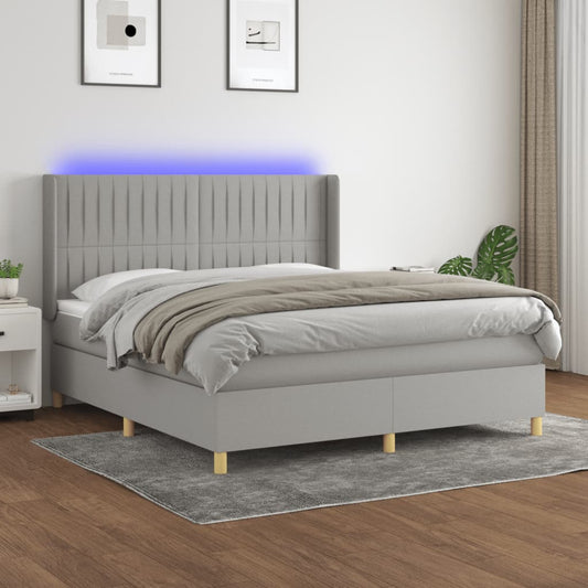 Letto a Molle Materasso e LED Grigio Chiaro 180x200 cm Tessuto