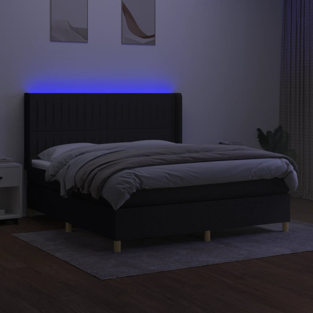 Letto a Molle con Materasso e LED Nero 180x200cm in Tessuto