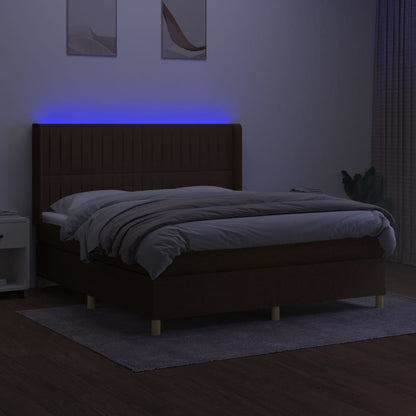 Letto a Molle Materasso e LED MarroneScuro 180x200cm in Tessuto