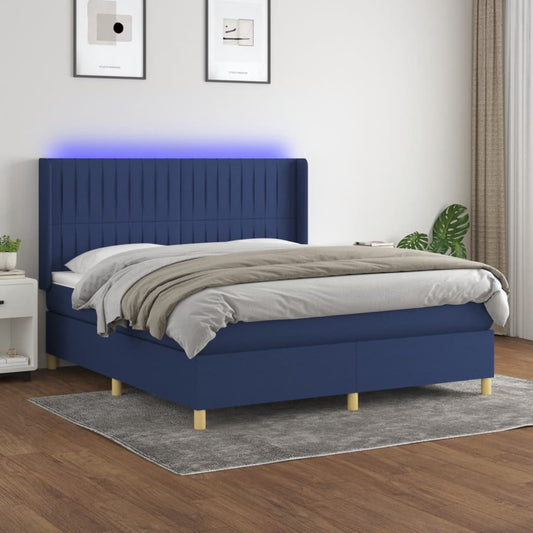Letto a Molle con Materasso e LED Blu 180x200 cm in Tessuto - homemem39