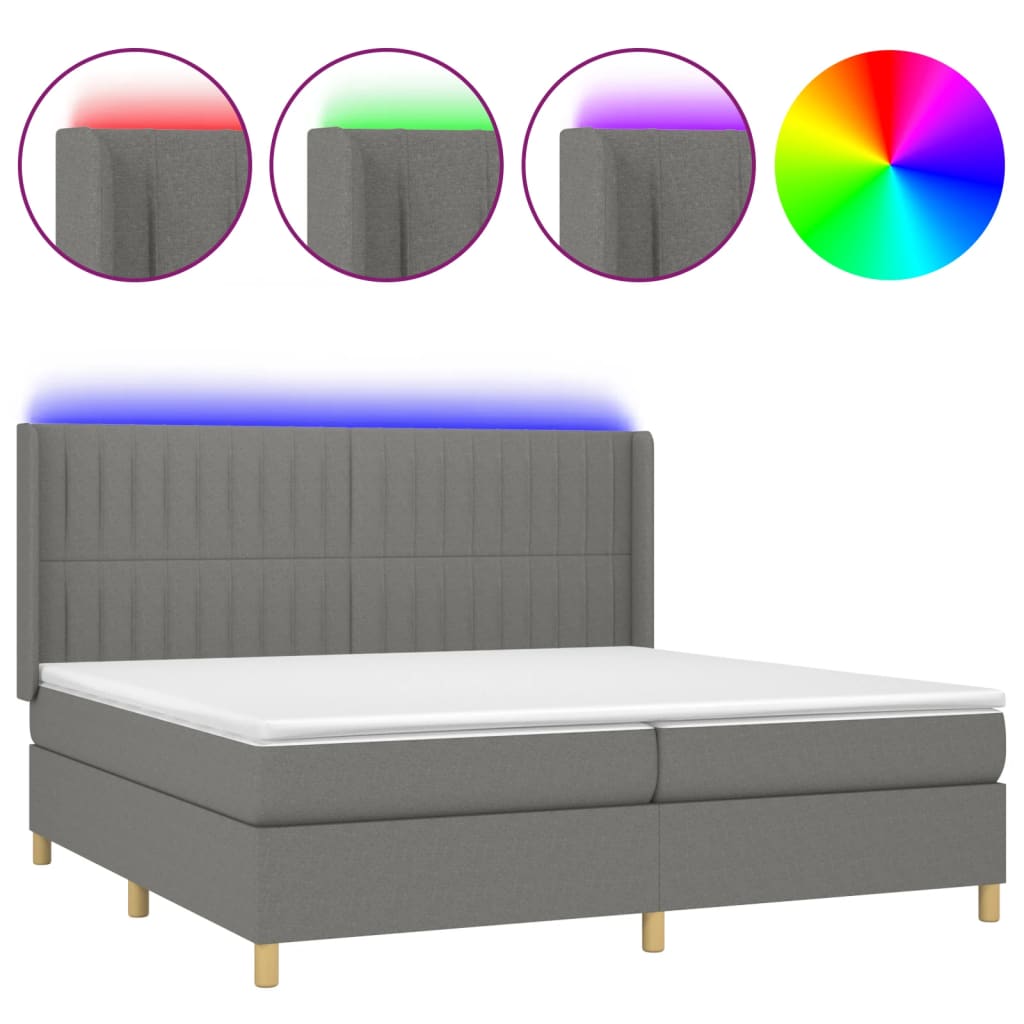 Letto a Molle Materasso e LED Grigio Scuro 200x200cm in Tessuto - homemem39