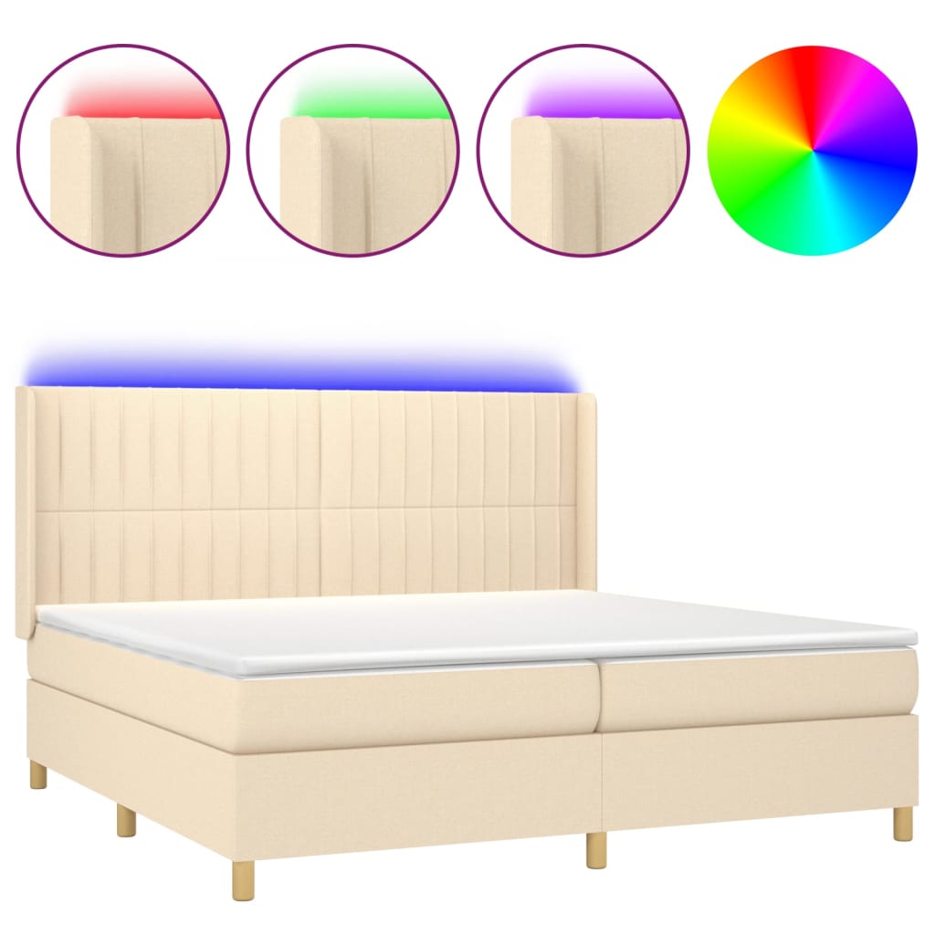 Letto a Molle Materasso e LED bianco 200x200cm in Tessuto - homemem39