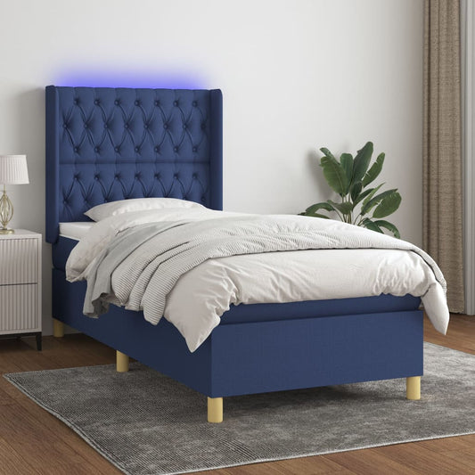 Letto a Molle con Materasso e LED Blu 80x200 cm in Tessuto - homemem39