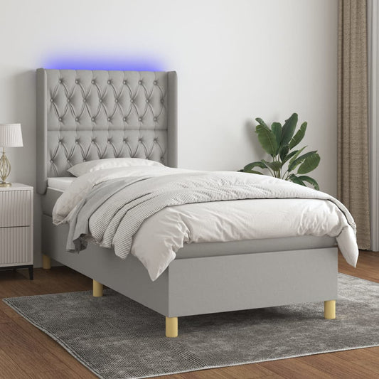 Letto a Molle Materasso e LED Grigio Chiaro 90x190 cm Tessuto - homemem39