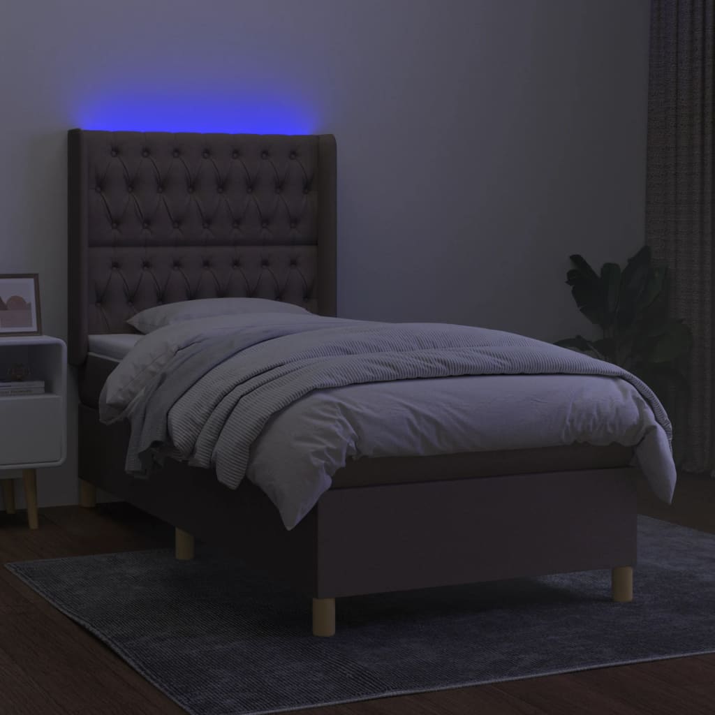 Letto a Molle con Materasso e LED Tortora 90x200 cm in Tessuto