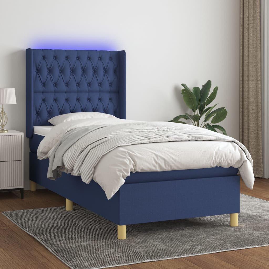 Letto a Molle con Materasso e LED Blu 100x200cm in Tessuto - homemem39