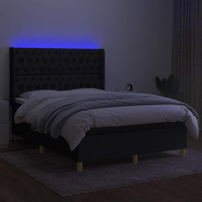 Letto a Molle con Materasso e LED Nero 140x190 cm in Tessuto | homemem39
