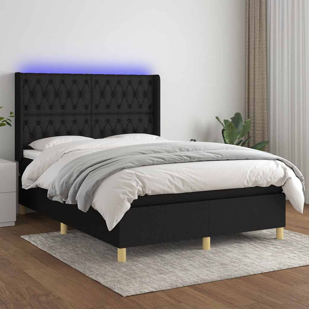Letto a Molle con Materasso e LED Nero 140x190 cm in Tessuto | homemem39
