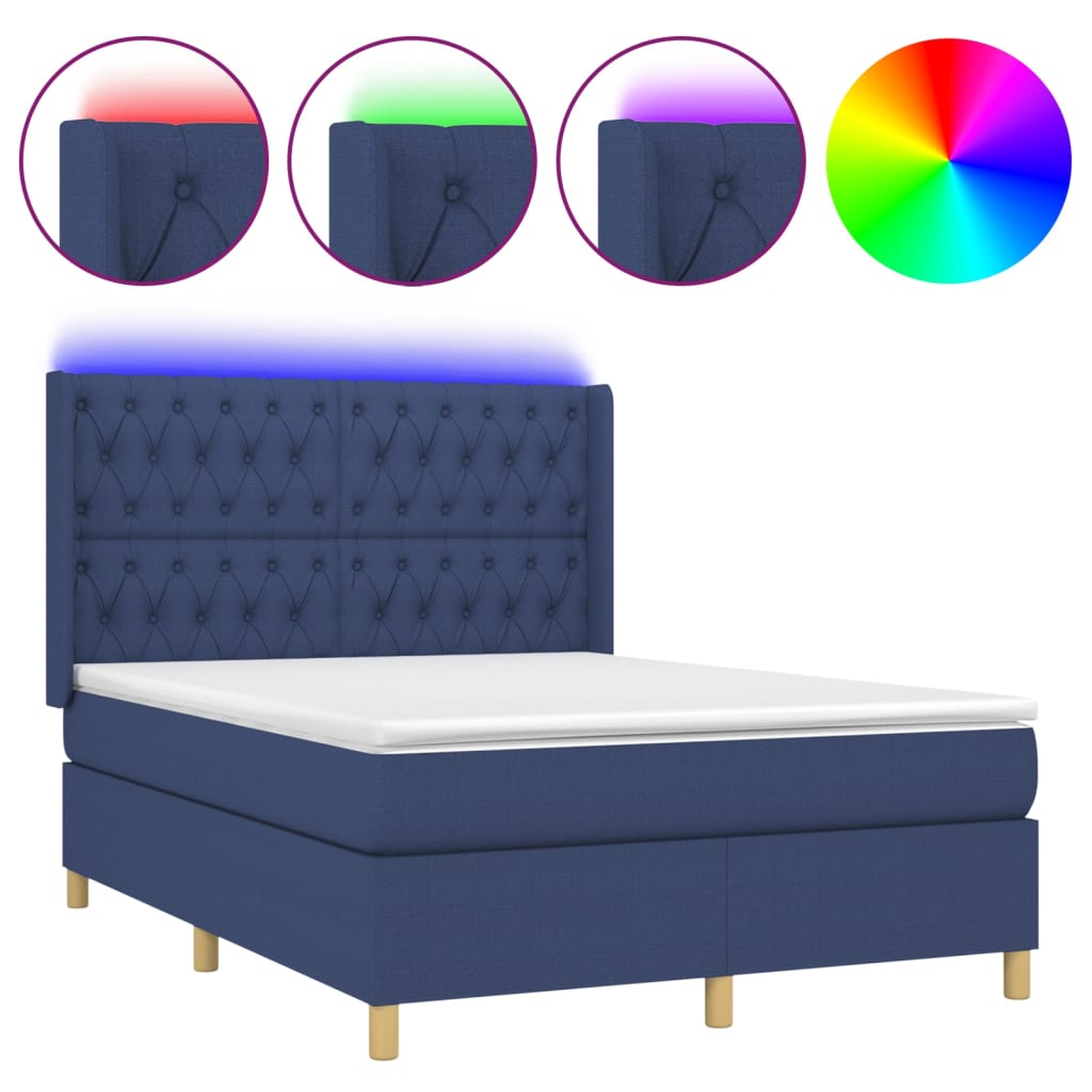 Federbett mit Matratze und blauer LED 140x190 cm aus Stoff