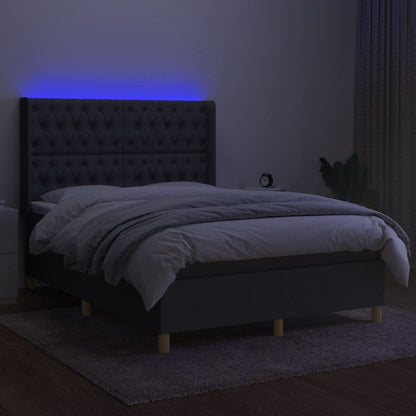Letto a Molle Materasso e LED Grigio Scuro 140x200cm in Tessuto - homemem39