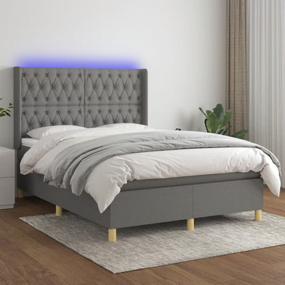 Letto a Molle Materasso e LED Grigio Scuro 140x200cm in Tessuto - homemem39