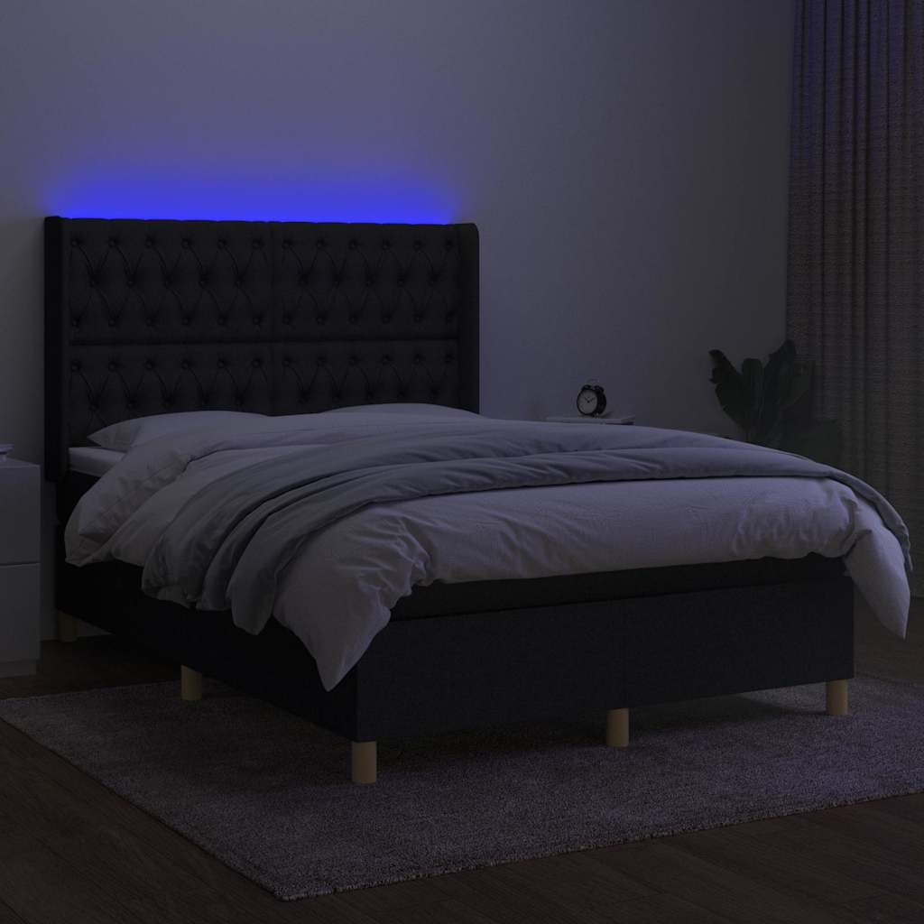 Letto a Molle con Materasso e LED Nero 140x200 cm in Tessuto | homemem39