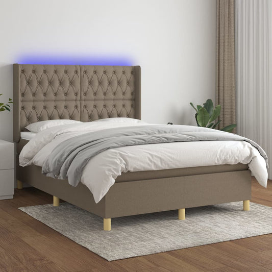 Letto a Molle con Materasso e LED Tortora 140x200 cm in Tessuto - homemem39