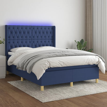 Letto a Molle con Materasso e LED Blu 140x200 cm in Tessuto - homemem39
