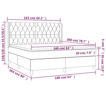 Letto a Molle con Materasso e LED Nero 160x200 cm in Tessuto | homemem39