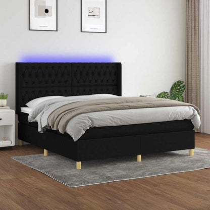 Letto a Molle con Materasso e LED Nero 160x200 cm in Tessuto | homemem39