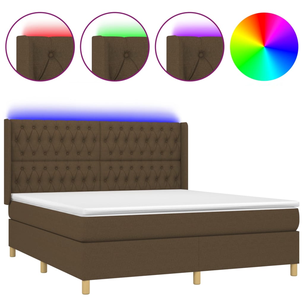 Letto a Molle Materasso e LED Marrone Scuro 160x200 cm Tessuto | homemem39