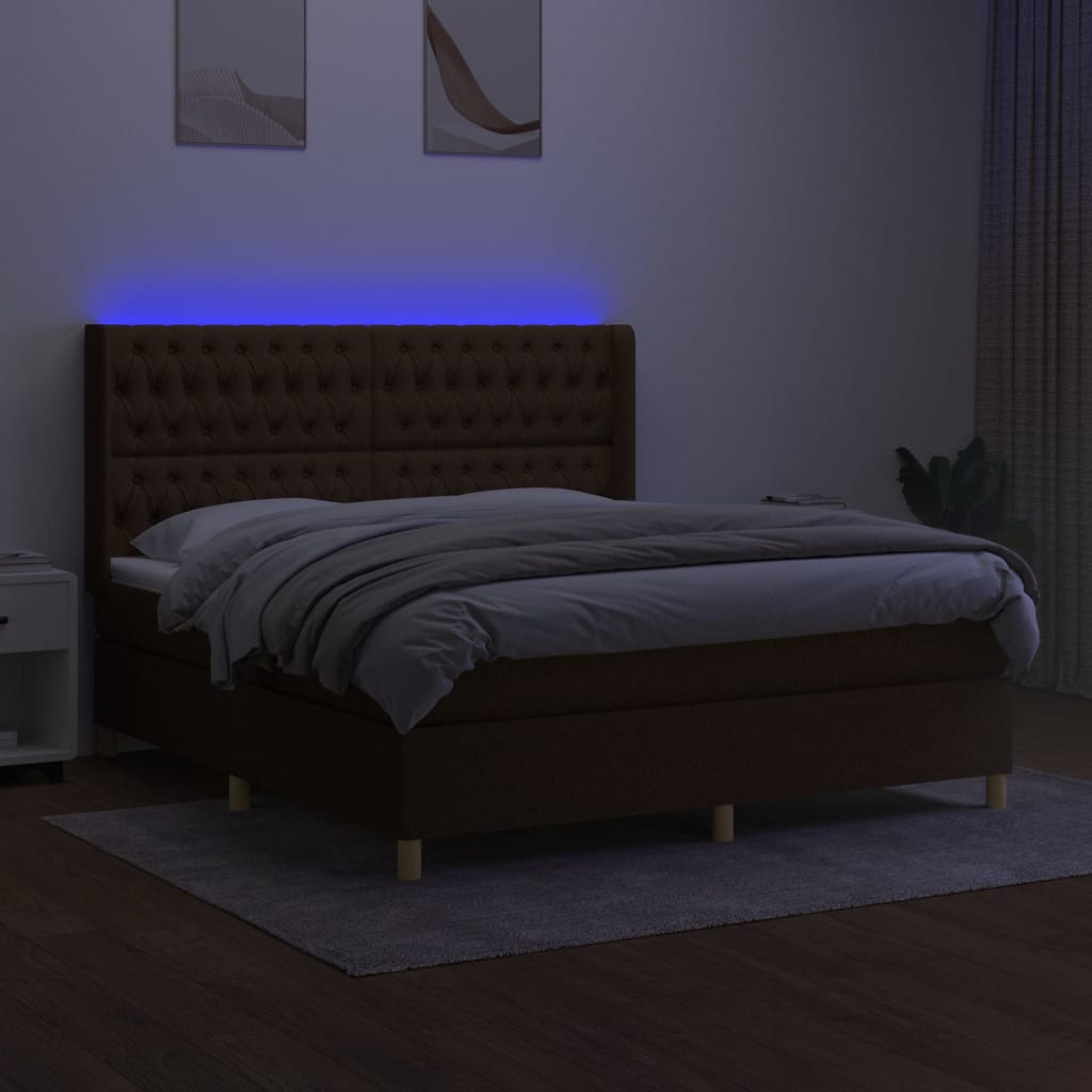 Letto a Molle Materasso e LED Marrone Scuro 160x200 cm Tessuto | homemem39