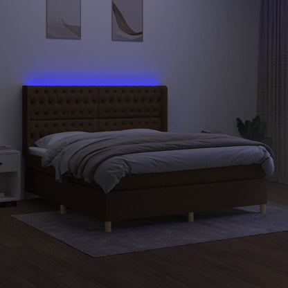 Letto a Molle Materasso e LED Marrone Scuro 160x200 cm Tessuto | homemem39
