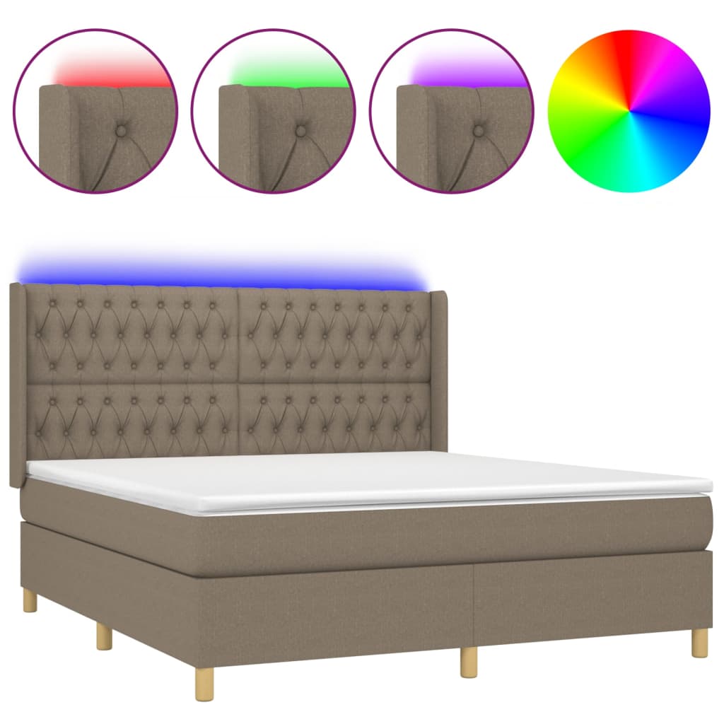 Letto a Molle con Materasso e LED Tortora 160x200 cm in Tessuto | homemem39