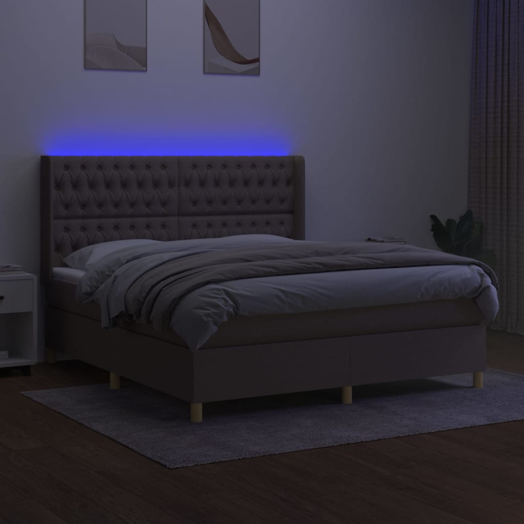 Letto a Molle con Materasso e LED Tortora 160x200 cm in Tessuto | homemem39