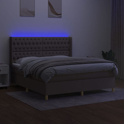 Letto a Molle con Materasso e LED Tortora 160x200 cm in Tessuto | homemem39