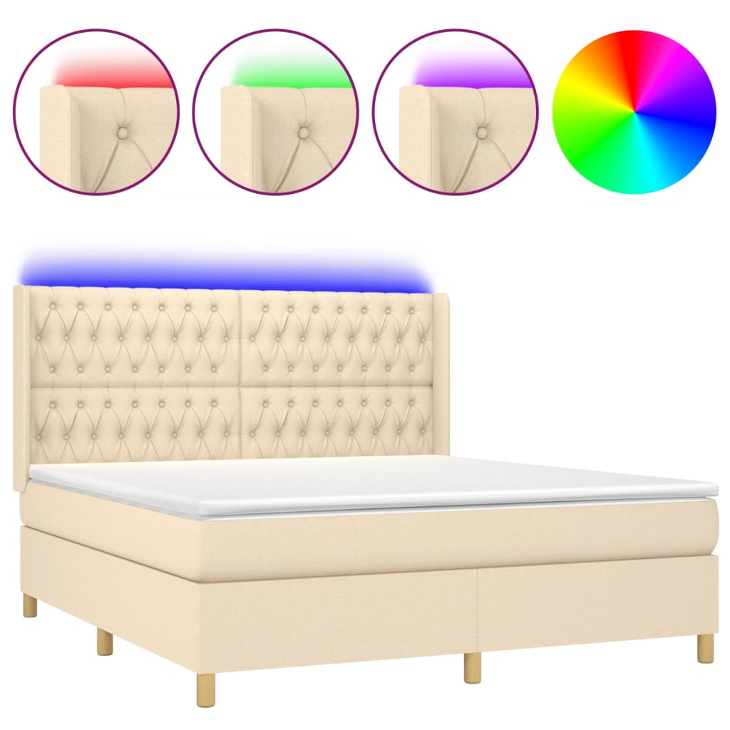 Letto a Molle con Materasso e LED Crema 160x200 cm in Tessuto - homemem39