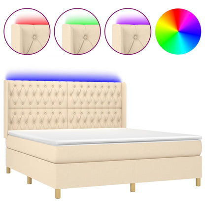 Letto a Molle con Materasso e LED Crema 160x200 cm in Tessuto - homemem39