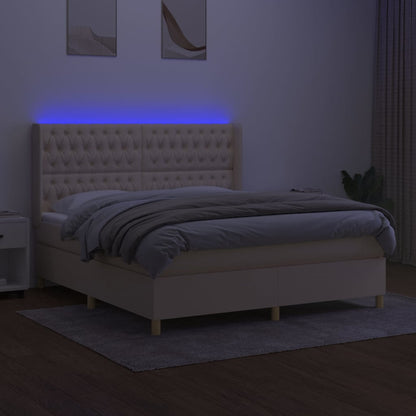 Letto a Molle con Materasso e LED Crema 160x200 cm in Tessuto - homemem39