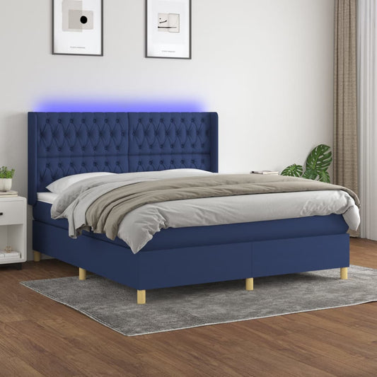 Letto a Molle con Materasso e LED Blu 160x200 cm in Tessuto - homemem39