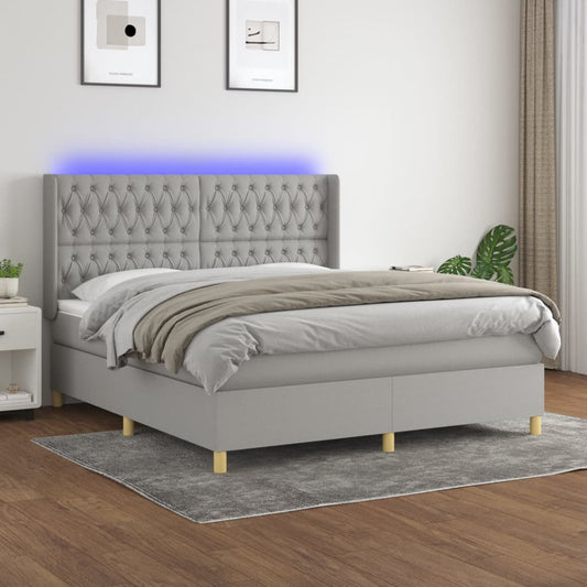 Letto a Molle Materasso e LED Grigio Chiaro 180x200 cm Tessuto - homemem39