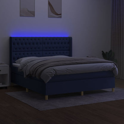 Letto a Molle con Materasso e LED Blu 180x200 cm in Tessuto