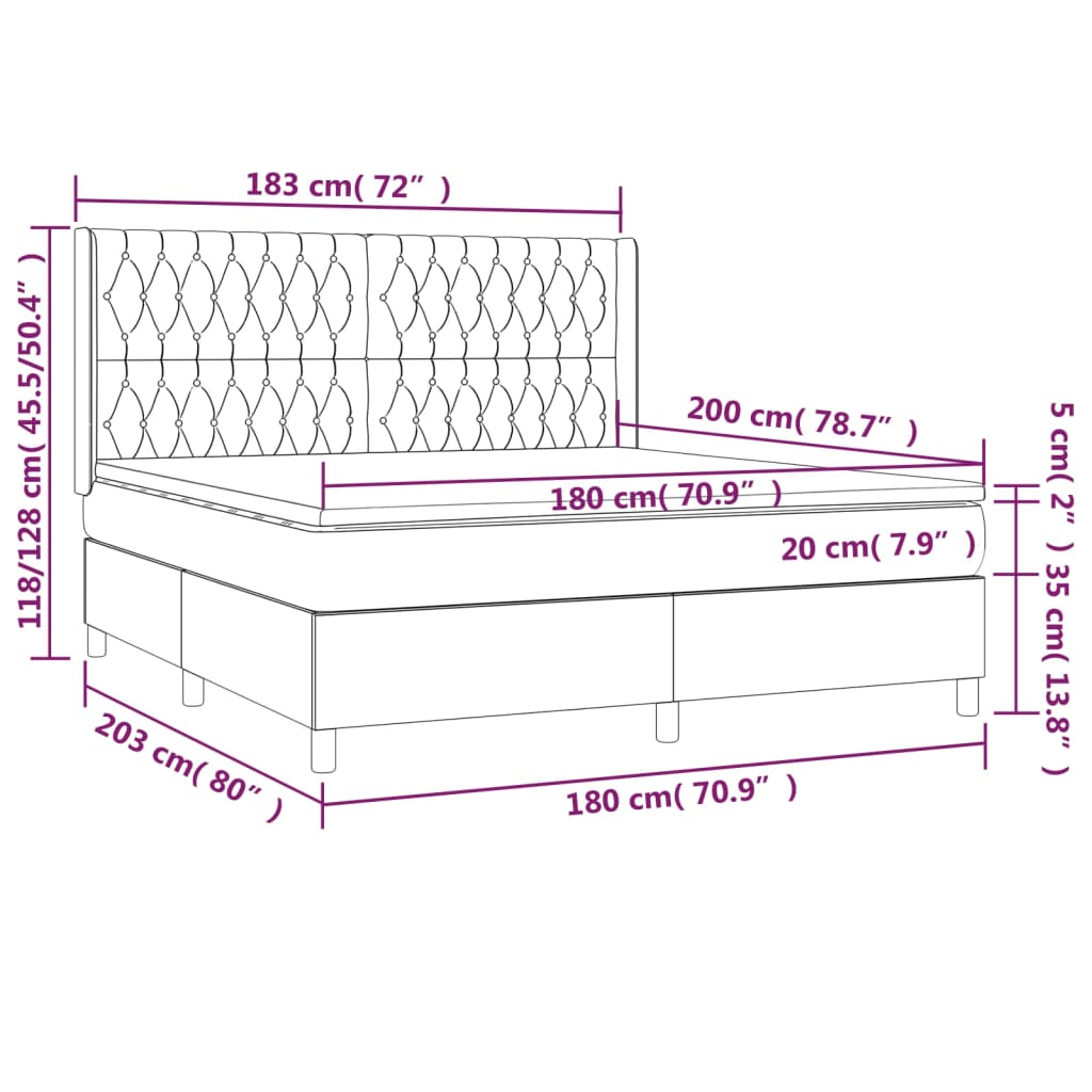 Letto a Molle con Materasso e LED Blu 180x200 cm in Tessuto