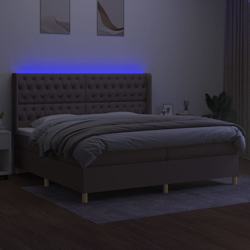 Letto a Molle Materasso e LED tortora 200x200cm in Tessuto - homemem39