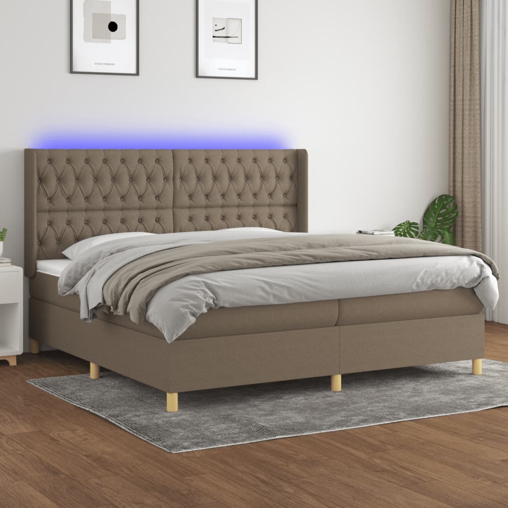 Letto a Molle Materasso e LED tortora 200x200cm in Tessuto - homemem39