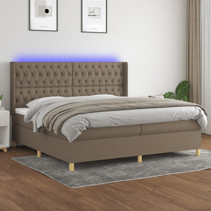 Letto a Molle Materasso e LED tortora 200x200cm in Tessuto - homemem39