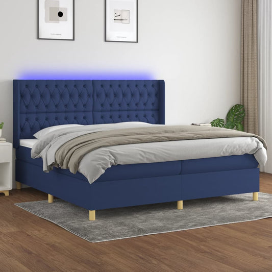 Letto a Molle Materasso e LED Blu 200x200cm in Tessuto - homemem39