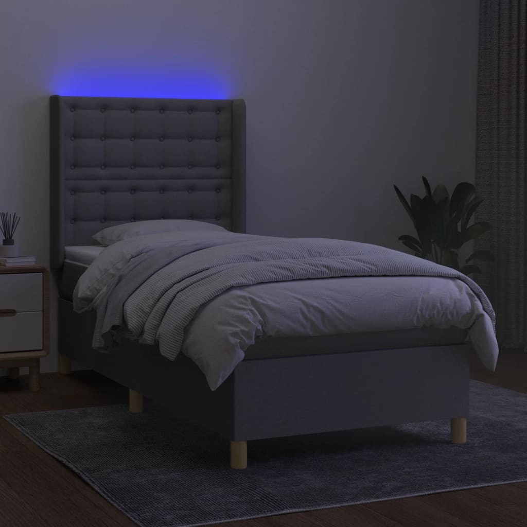 Letto a Molle Materasso e LED Grigio Chiaro 80x200 cm Tessuto - homemem39