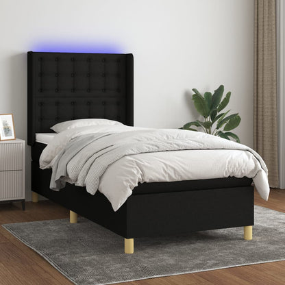 Letto a Molle con Materasso e LED Nero 80x200 cm in Tessuto - homemem39