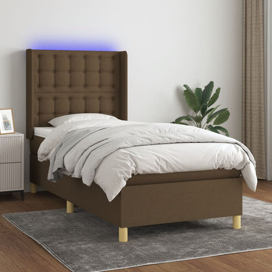 Letto a Molle Materasso e LED Marrone Scuro 80x200cm in Tessuto - homemem39