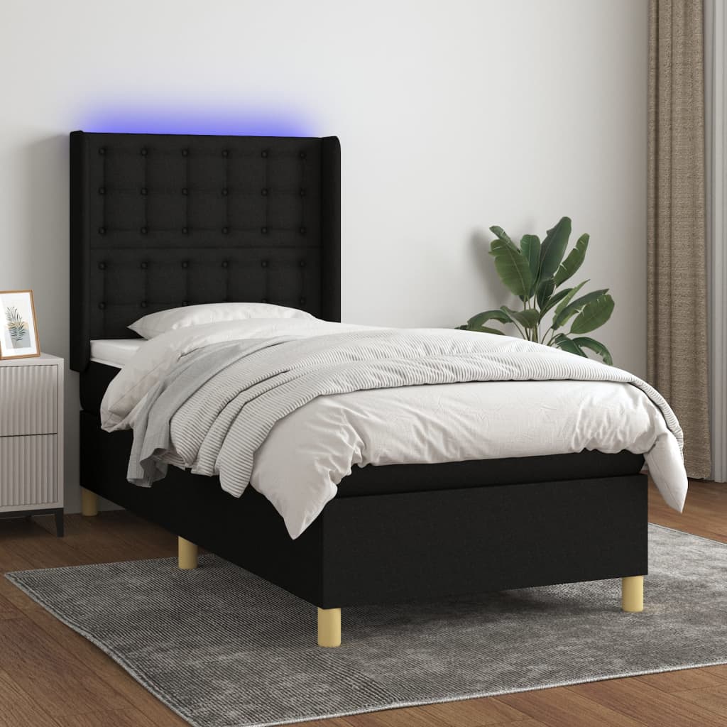 Letto a Molle con Materasso e LED Nero 90x190 cm in Tessuto - homemem39