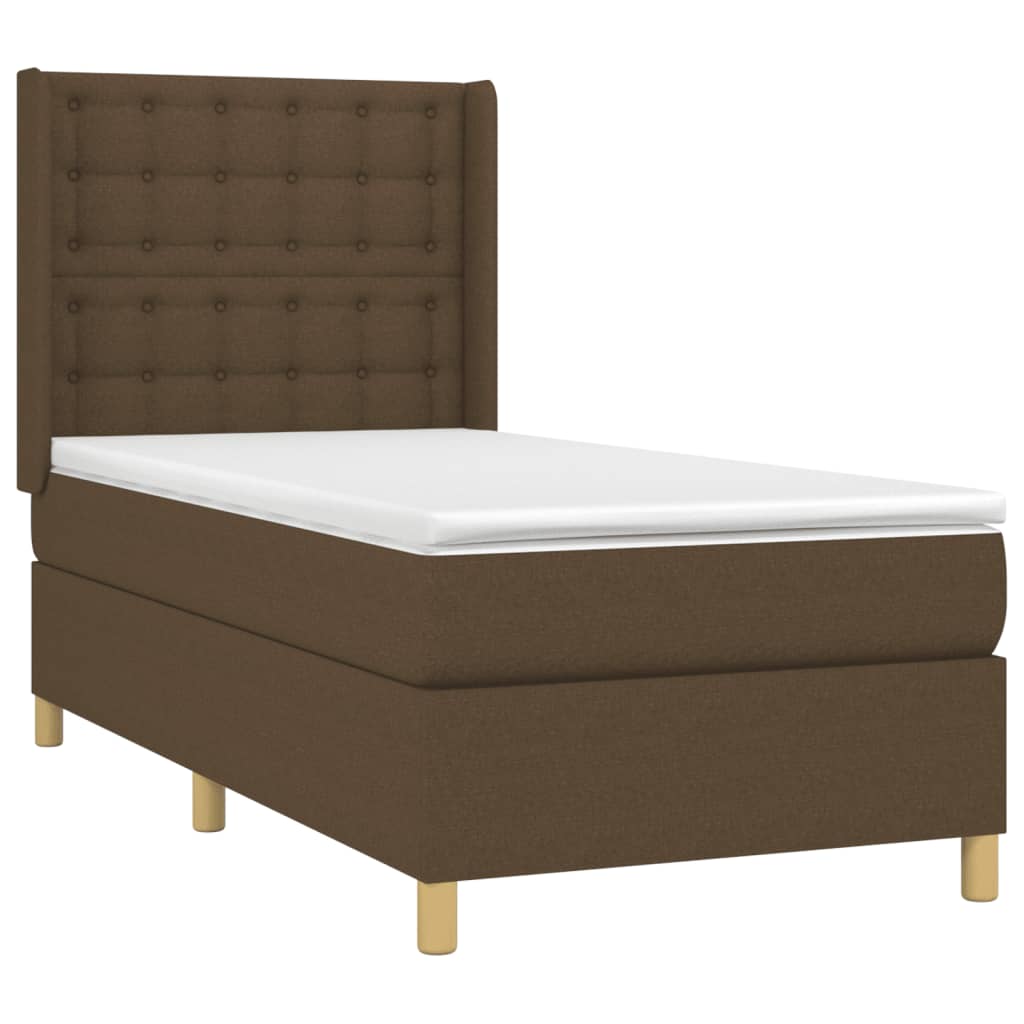 Letto a Molle Materasso e LED Marrone Scuro 90x190cm in Tessuto - homemem39