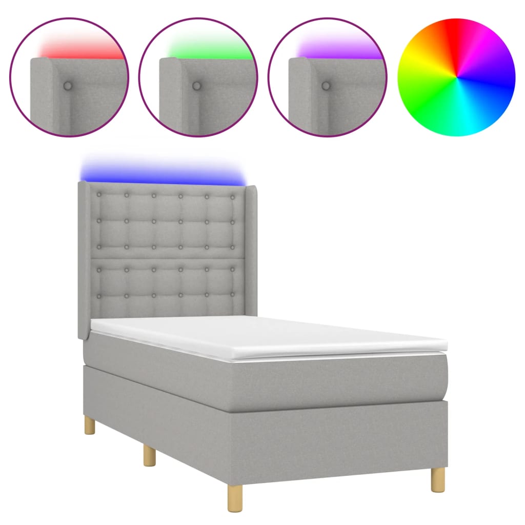 Letto a Molle Materasso e LED Grigio Chiaro 90x200 cm Tessuto | homemem39