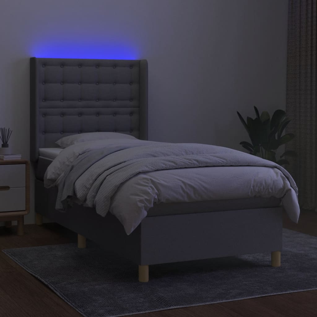 Letto a Molle Materasso e LED Grigio Chiaro 90x200 cm Tessuto | homemem39
