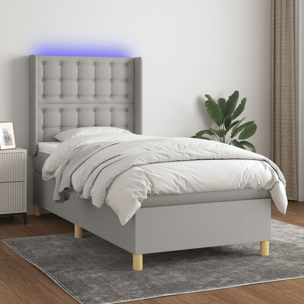 Letto a Molle Materasso e LED Grigio Chiaro 90x200 cm Tessuto | homemem39