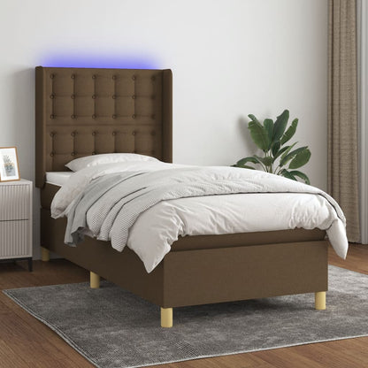 Letto a Molle Materasso e LED Marrone Scuro 100x200 cm Tessuto | homemem39