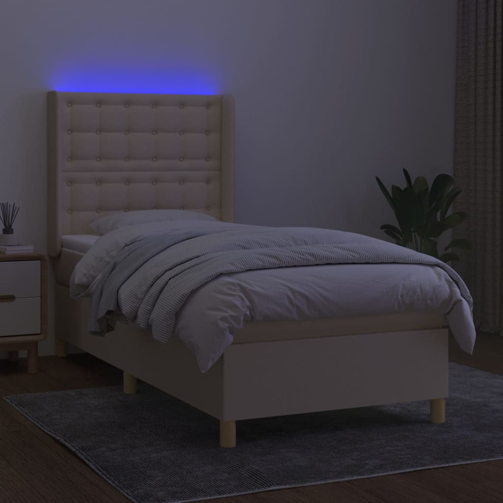 Letto a Molle con Materasso e LED Crema 100x200cm in Tessuto - homemem39