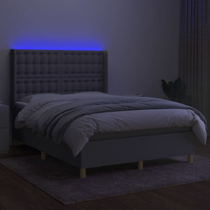 Letto a Molle Materasso e LED Grigio Chiaro 140x200 cm Tessuto - homemem39